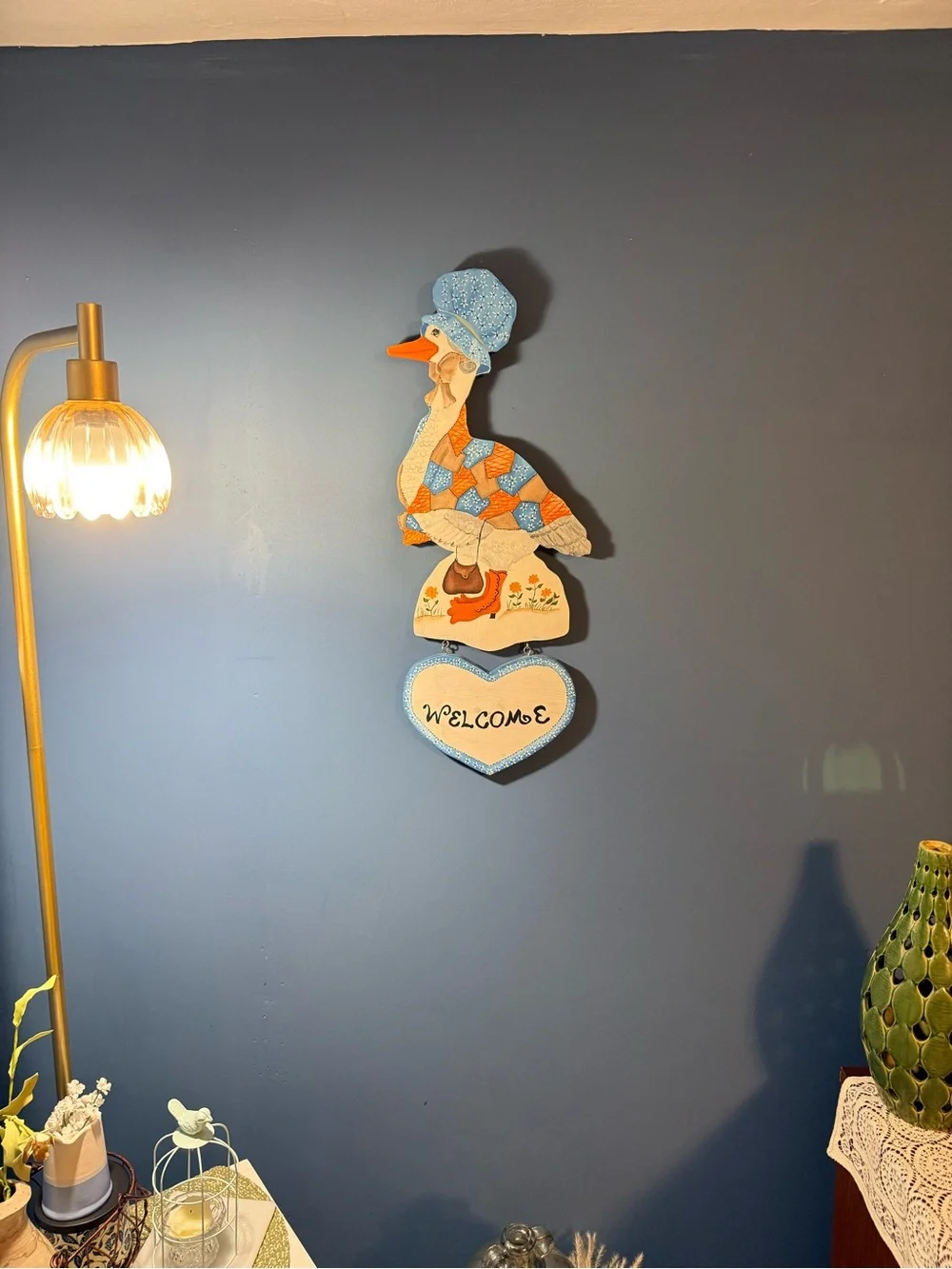 Welcome Goose Wall Plaque - Blue and Orange